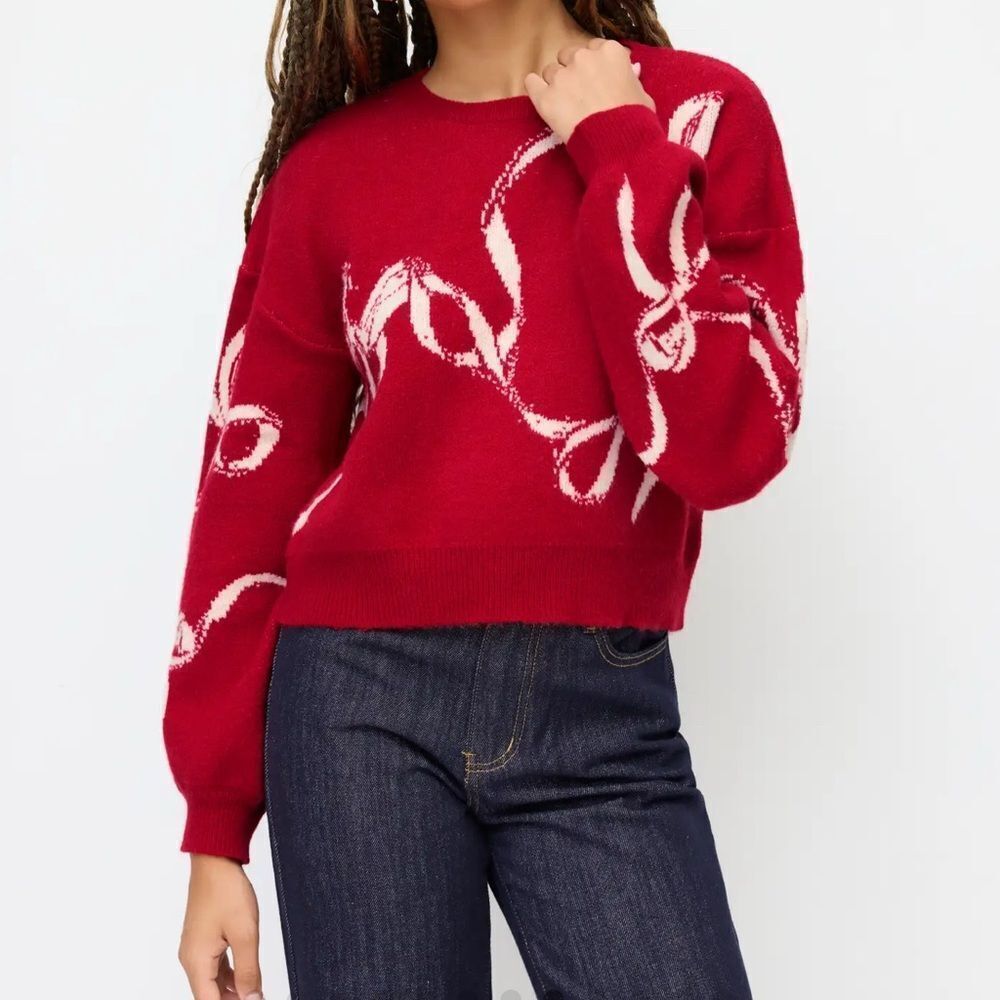Cider Knitted Bowknot Graphic Sweater Red 4XL NWT